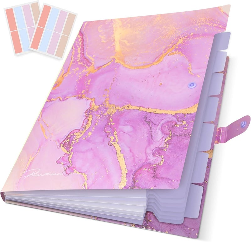 Rihan Expanding File Folder, Folders for Important Documents Organizer, Accordion File Organizer, Aesthetic Folders for School Students, 8 Pockets File Folder for Home Bills (Purple Gold Marble) - Image 1
